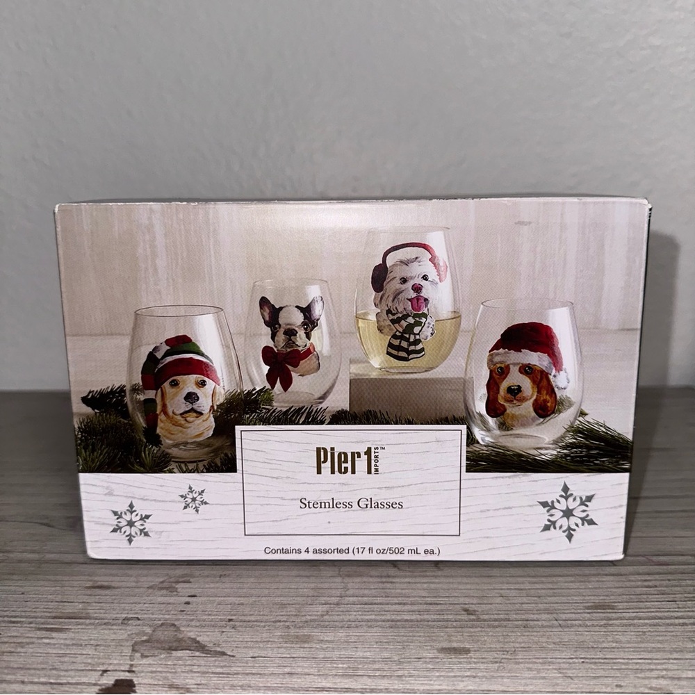 Pier 1 Holiday Pet Stemless Glasses - Red and White